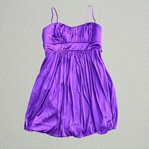 Purple babydoll satin bubble hem dress Y2K 2000s Ruby Rox puffball 80s style